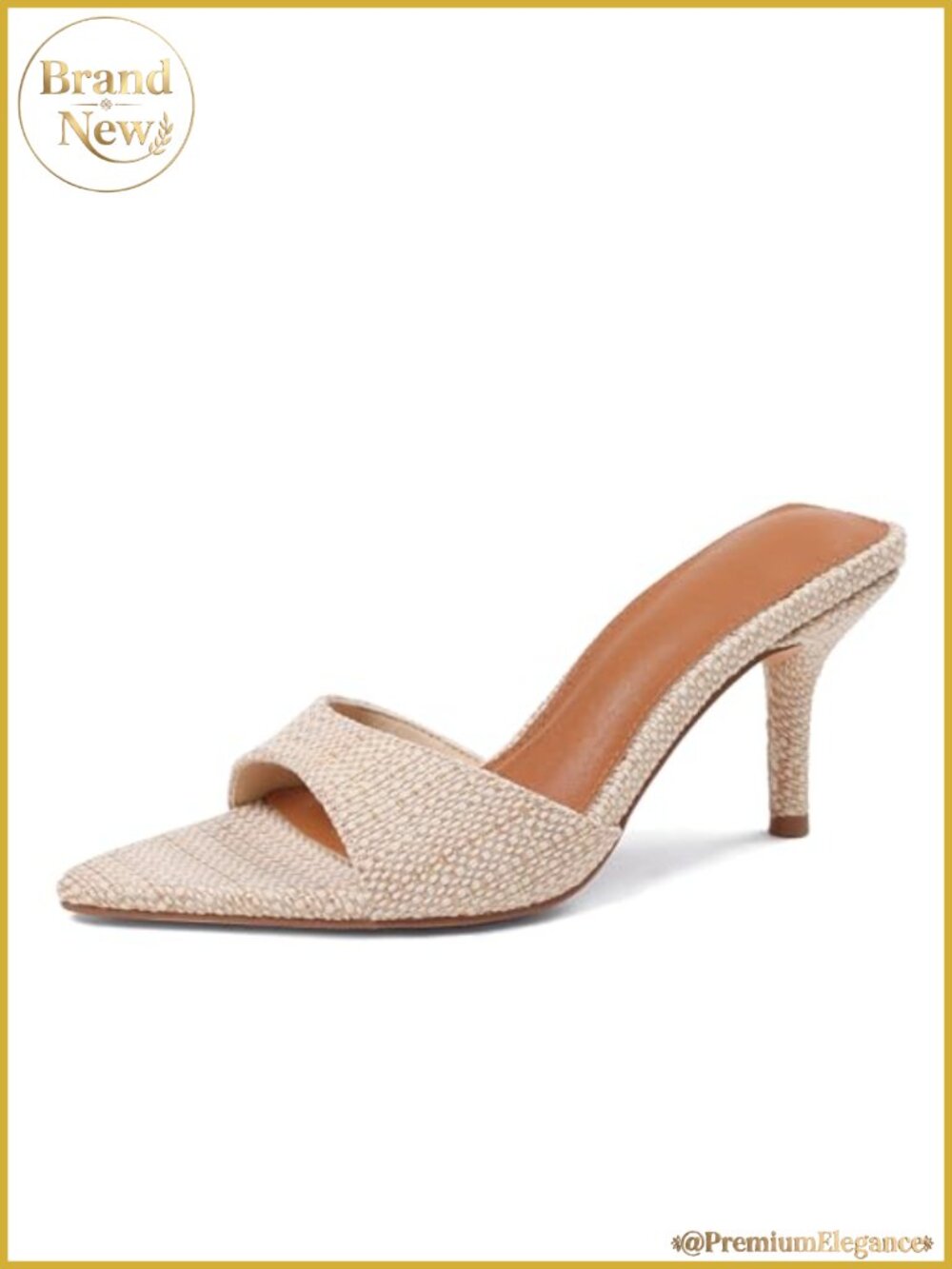 Women's Pointed Open Peep Toe Backless Kitten Heel Mules Sandals PU Leather